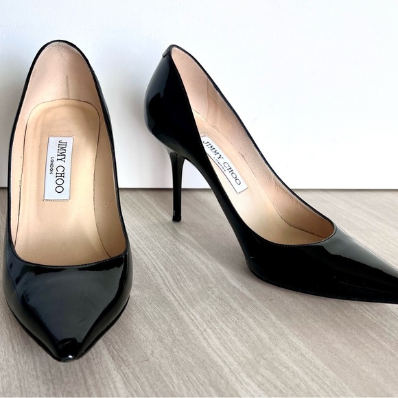 Jimmy Choo Black Patent Leather Stiletto Pumps Preppy Classic EU 38.5/ US 8 - Picture 2 of 15
